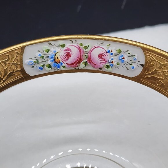 Vintage Hand-Painted Glass Bowl With Gold Trim Enamel Floral Design 5" Diameter - Picture 3 of 10
